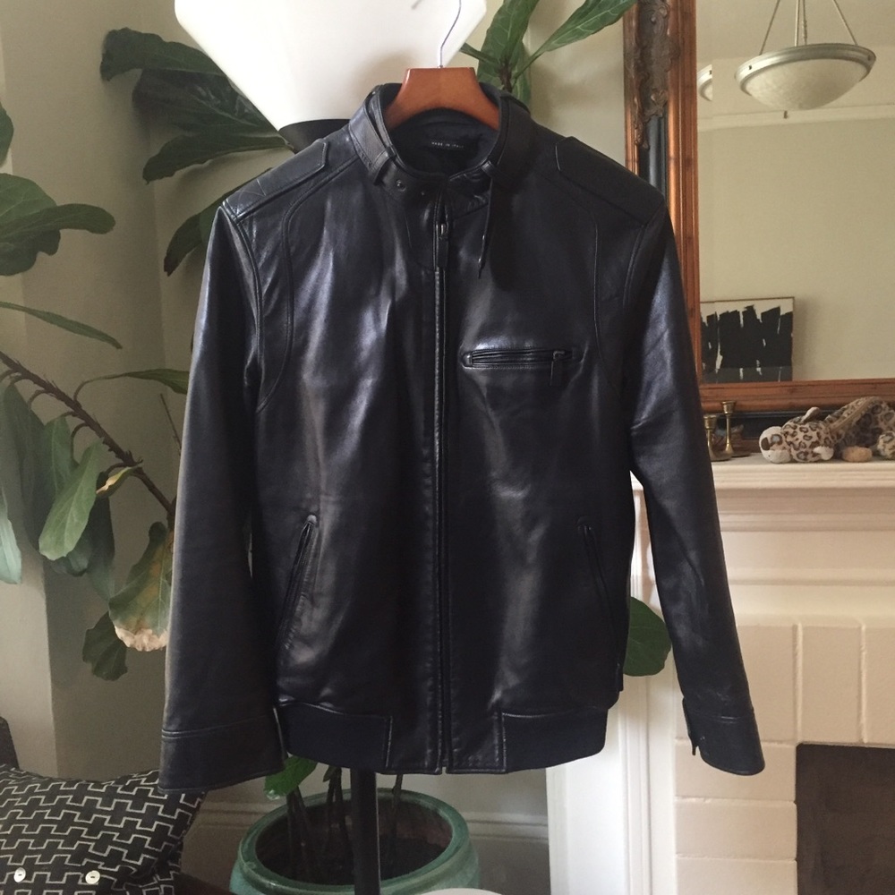 Gucci Black Smooth Leather Bomber Jacket